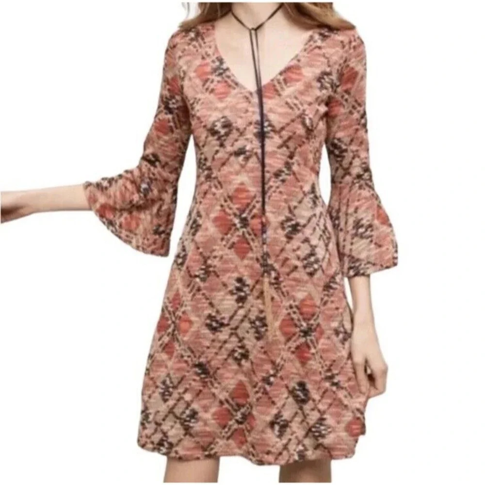 Maeve Anthropologie Erina Swing Bell Sleeve Dress Lined Size Medium Knee‎ Length